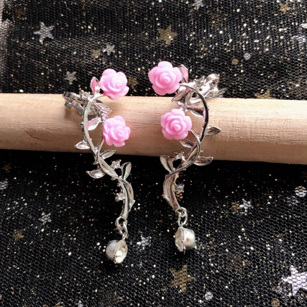 Hu Hu Hu Hu Hu Alat Bantu Pasang Kacamata♡ 1 Pasang Anting Klip Bentuk Bunga Mawar Aksen Berlian Imitasi Untuk Wanita
