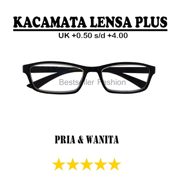 Kacamata Baca Plus (+) Uk. +0.50 s/d +4.00 Unisex Rabun Dekat Frame Plastik Pria/Wanita Murah Bingkai Hitam FREECASE