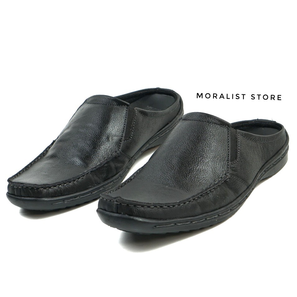 Sepatu Sandal Pria Bustong Model Slop Kulit Asli Rajut Moccasin Handmade MAR01