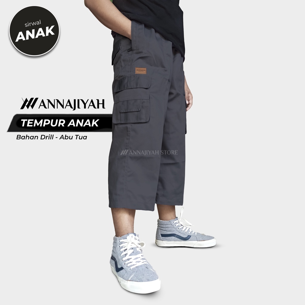 Celana Sirwal LIST &amp; TEMPUR ANAK size S model Cargo dan Outdoor ANNAJIYAH Drill Laa Isbal