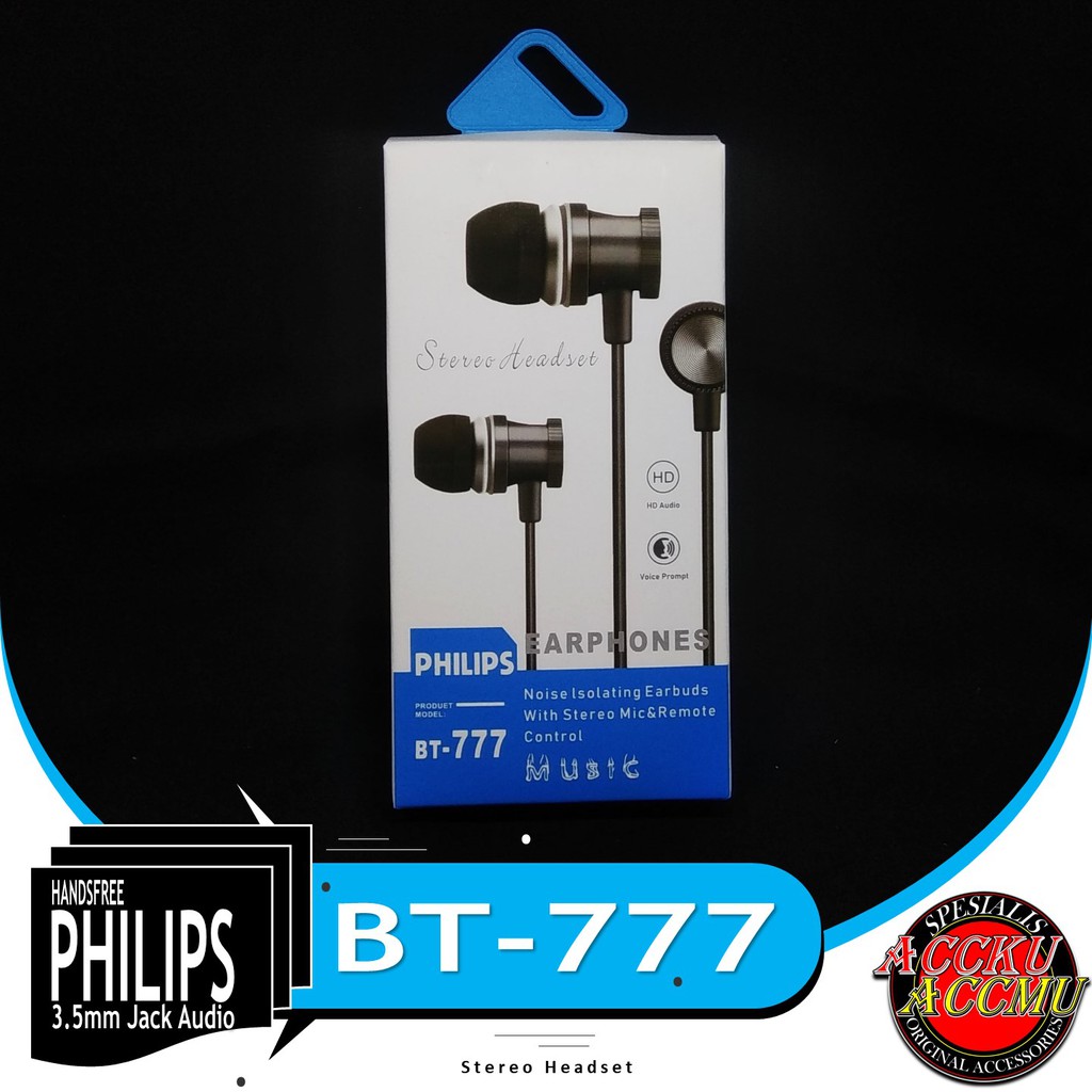 HANDSFREE MURAH MERK PHILIPS HEADSET BASS HEADSET PHILIPS BT-777 EARPHONE HEADSET UNIVERSAL 3.5mm