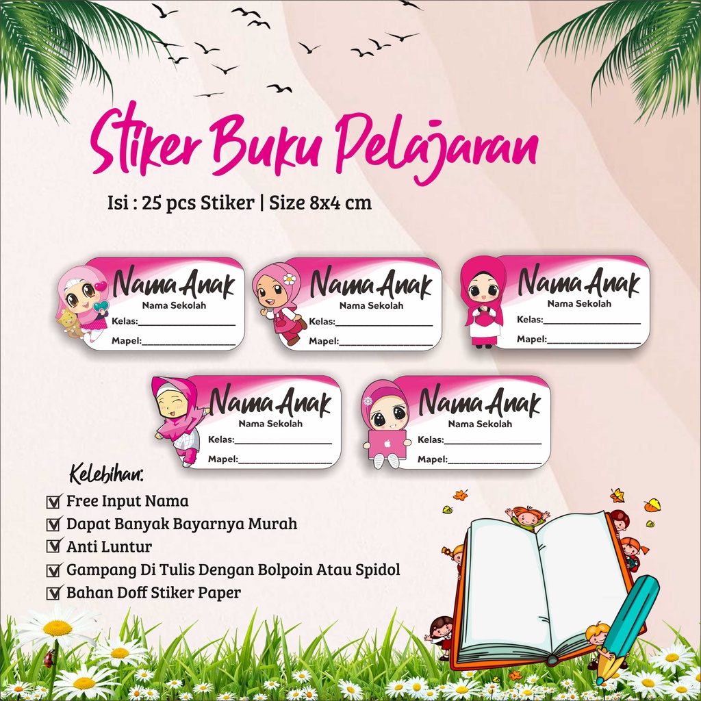 

Stiker Label Buku Pelajaran Karakter Lucu Dan Bisa Custom Karakter Isi 25 PCS per pack