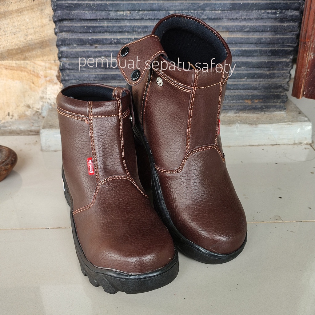 Sepatu Safety Resleting Terbaru Ujung Besi Sepatu Touring Hiking Kantor Pabrik Proyek Kualitas Mahal Resleting Semi Boot