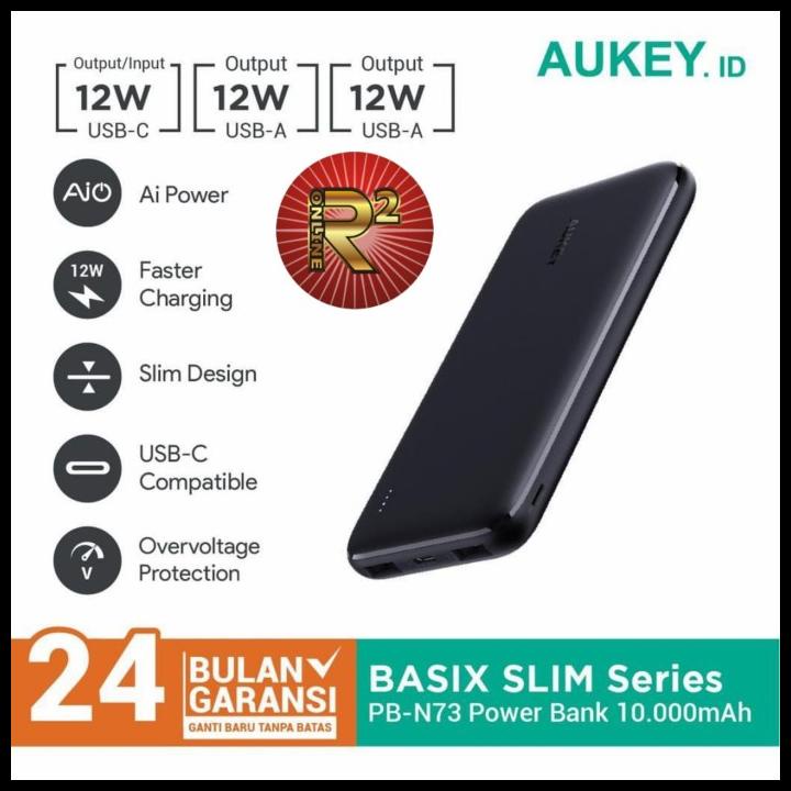 Aukey Powerbank Pb-N73 Basix Slim 10.000Mah Original Garansi Aukey