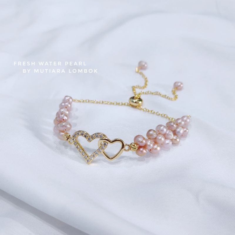 Gelang serut mutiara tawar asli / gelang serut lapis emas 18k / gelang serut mutiara tawar / gelang 