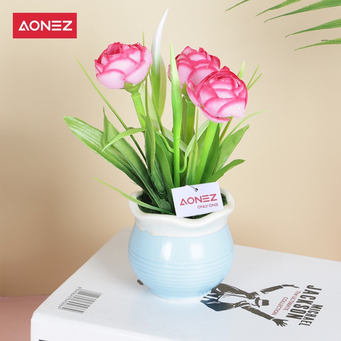 PROMO TERBATAS- AONEZ Artificial Flower Pot Bunga hias Bentuk Bola Camellia 6 color - Merah Muda, Al