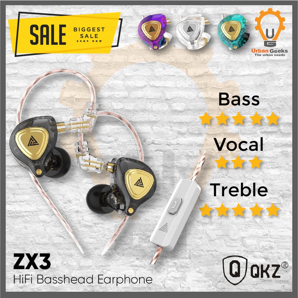 Earphone QKZ ZX3 HiFi Basshead Earphone with mix alt EDX Pro