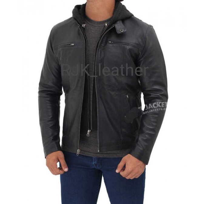 JAKET KULIT HOODIE ASLI DOMBA WARNA HITAM TERBARU | JAKET KULIT PRIA DOUBLE SLETING | JAKET MOTOR TO