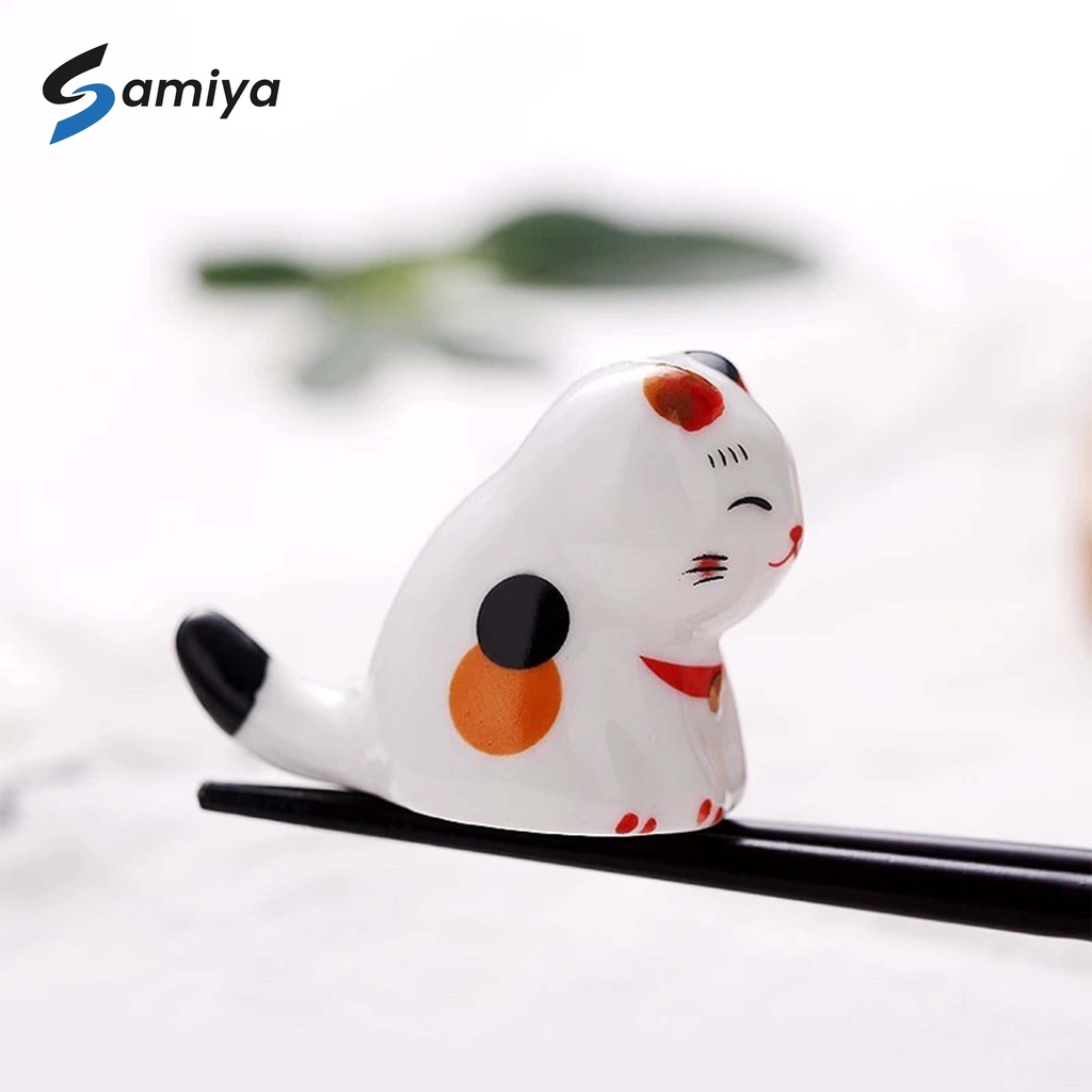 tempat dudukan sumpit model kucing 5in1 / japanese lucky cat chopstick holder / sumpit rest stand