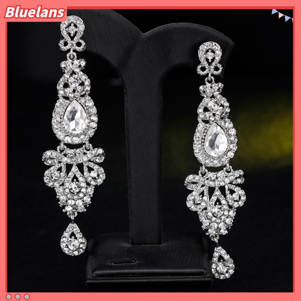 Anting Panjang Menjuntai Gaya Retro Aksen Berlian Imitasi Untuk Wanita