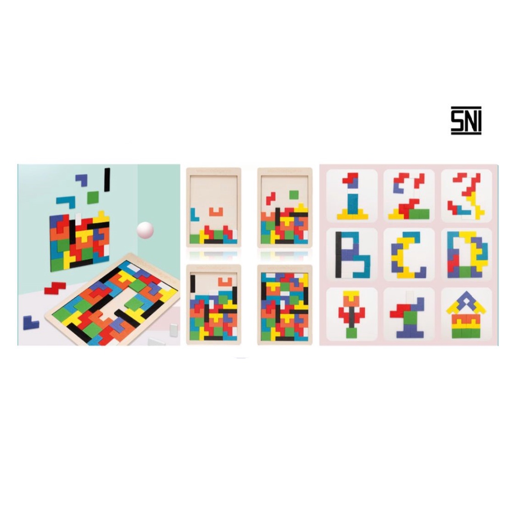 Mainan Edukasi TETRIS PUZZLE Mainan Kayu Tangram Tetris Brain Game