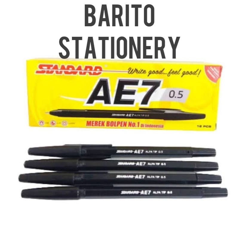 

BOLPOINT STANDART AE7 WARNA HITAM-BIRU-MERAH 1PAK (12PCS)