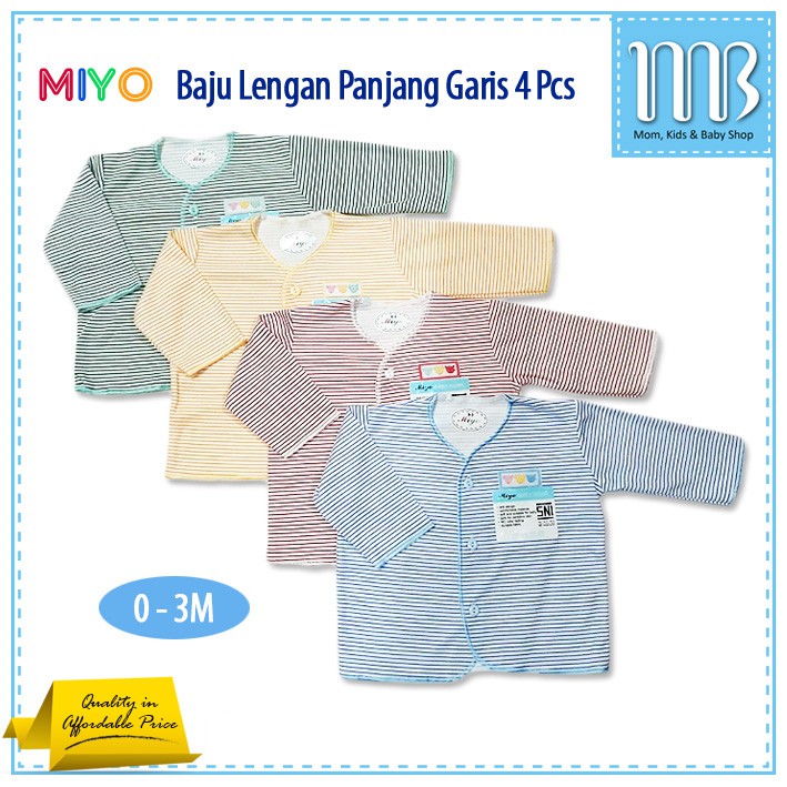 Baju Bayi Lengan Panjang MIYO Motif Garis - 4in1 Newborn - Sleepsuit Atasan