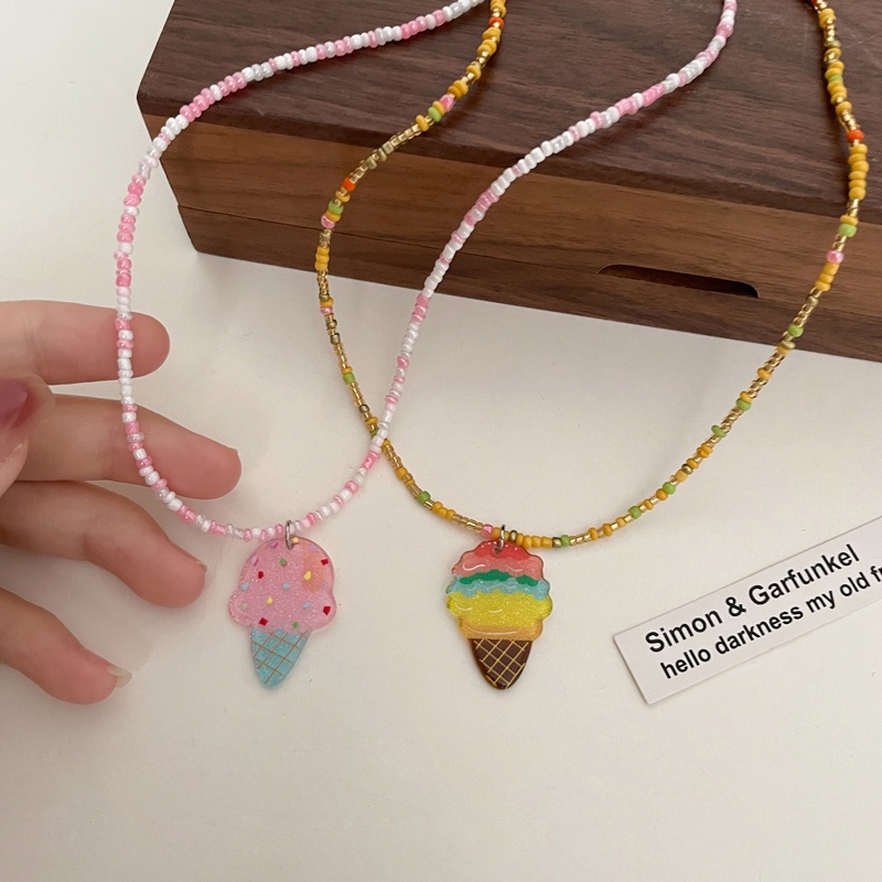 Kalung Rantai Dengan Liontin Es Krim Bahan Akrilik Warna-Warni