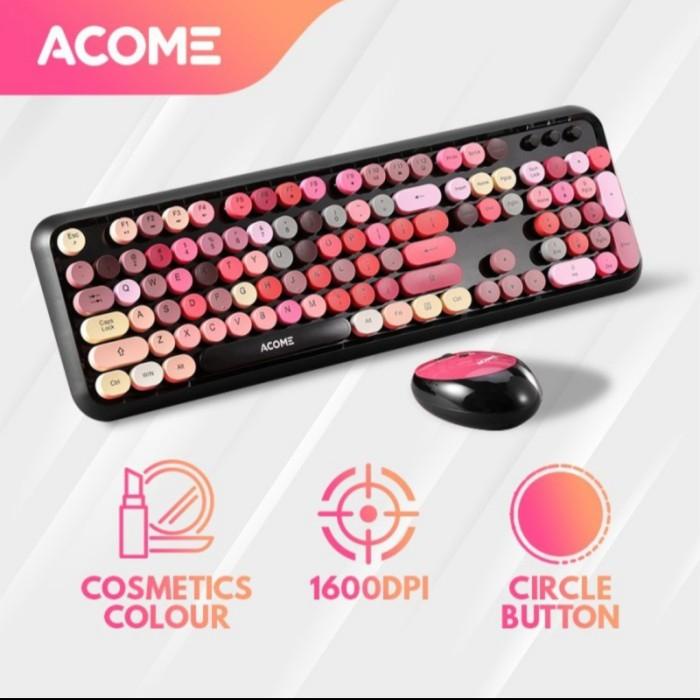 Acome Keyboard Mouse Combo Wireless Fashion Colours Tone AKM1000