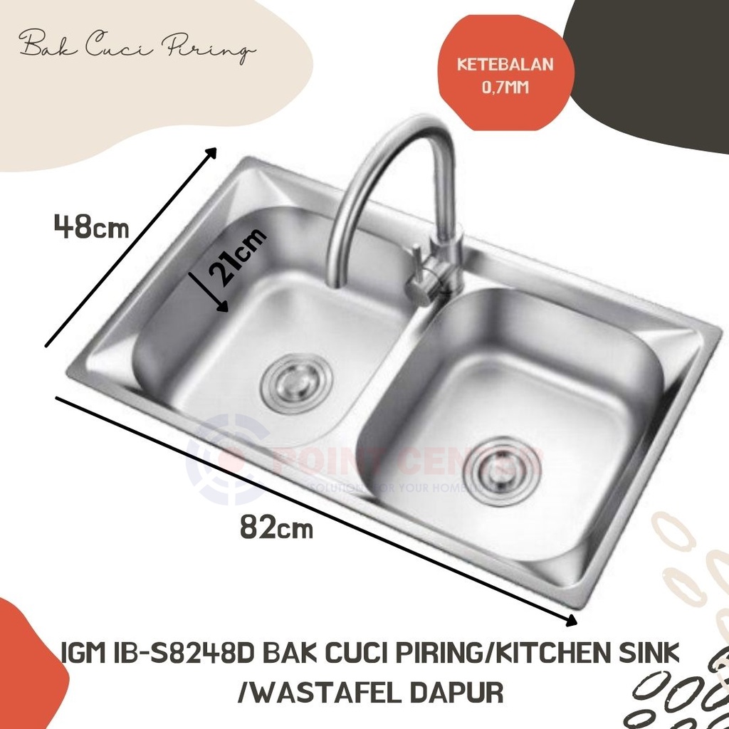 TERLARIS IGM IB-S8248D BAK CUCI PIRING STAINLESS KITCHEN SINK 2 LUBANG