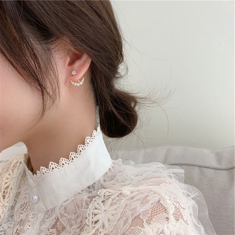 Anting pentagram Zirkon Desain Melengkung Yang Dapat Dilepas Kepribadian fashion Korea Wanita