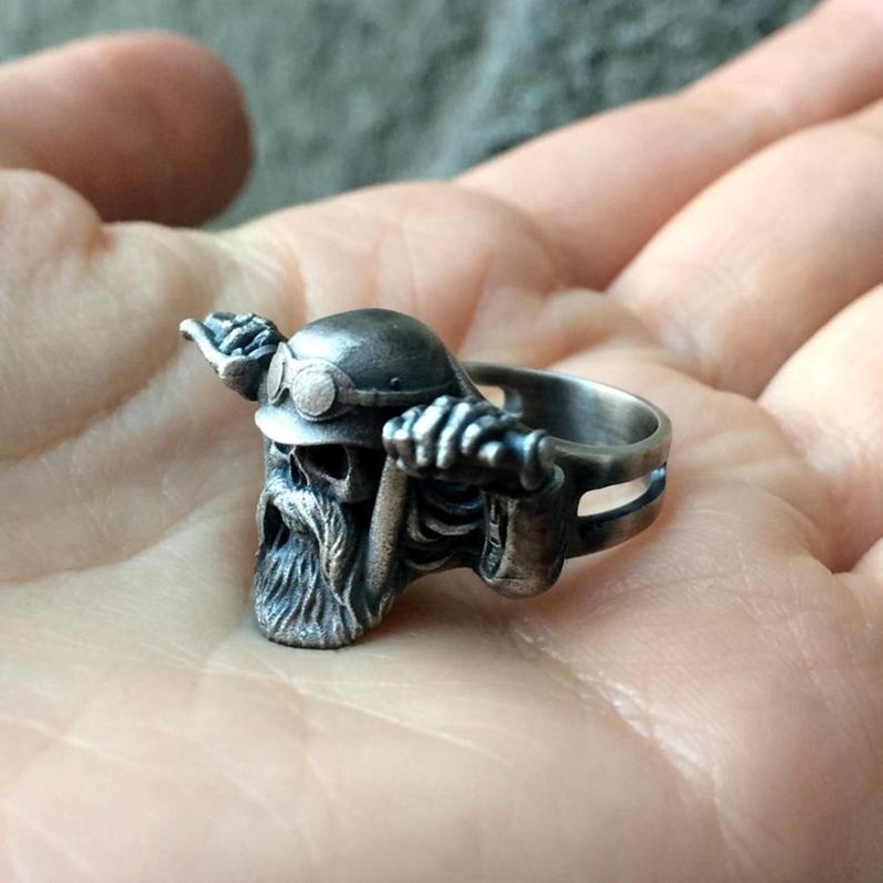 Retro Lokomotif Pesta Tengkorak Berjenggot Pria Cincin/Aksesoris Perhiasan Fashion