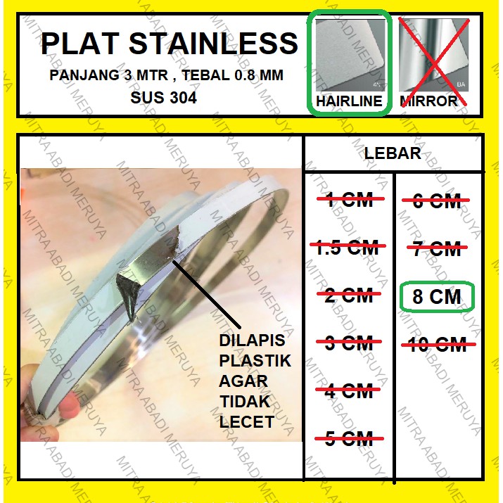 Plat Stainless Hairline 8 cm Plat Strip SS Lis Stainless