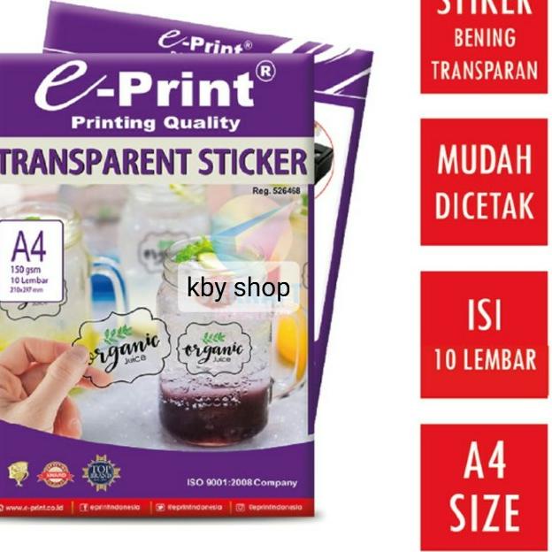 

♣ Kertas Stiker Transparan Anti Air A4 E-PRINT Transparent Sticker ➢