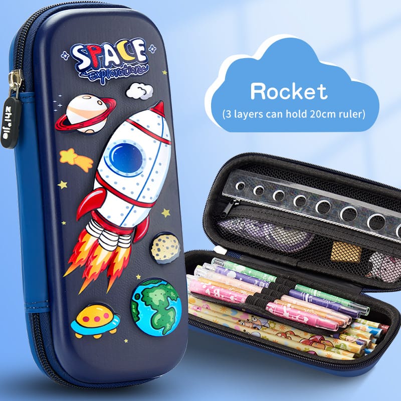 Kotak Pensil 3D Astronot Rocket Dinosaurus Motif Cowo Kotak pensil 3D timbul tempat pensil Pencil Case Motif Cowo kado ultah anak cwo