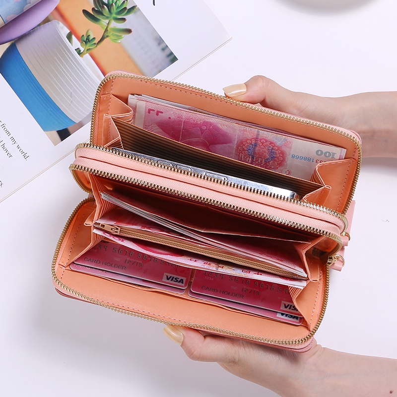 KeiKeiWD7005 Dompet Panjang Wanita Double Zipper Korea Tali Fashion