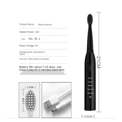 Sikat Gigi Elektrik Electric Toothbrush USB Charger Sonic Vibration Murah Import