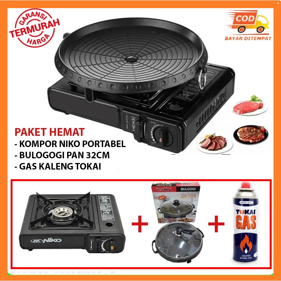 Niko Kompor Portable + Bulgogi Pan + Gas Kaleng 1Bh PAKET HEMAT