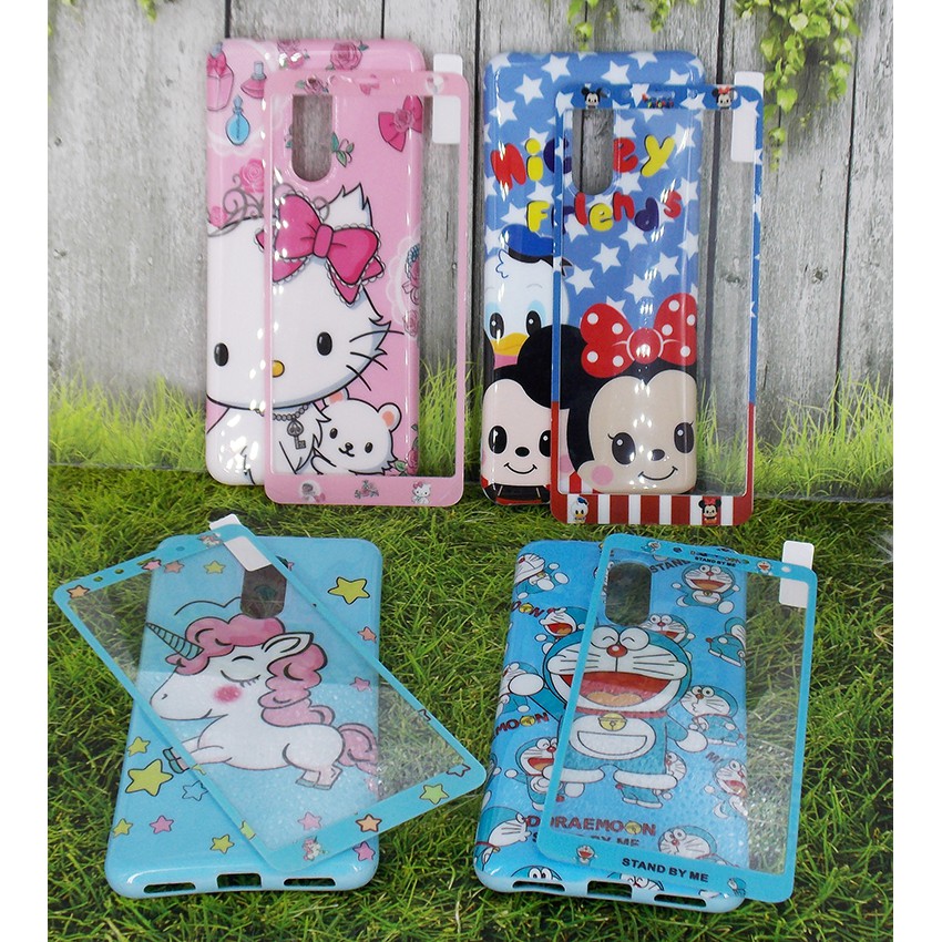 CASE JELLY GLOSY CHARACTER + TEMPERED 360 JELLY GLOSSY 3 For HP SAMSUNG/OPPO/REALME/VIVO/XIAOM