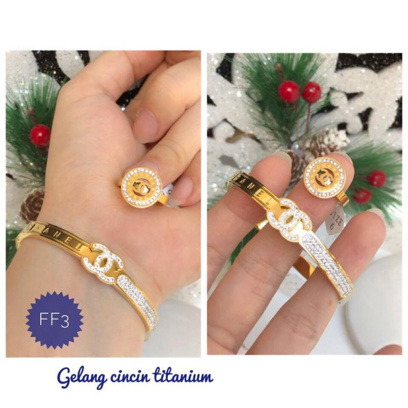 (SEP) PROMO TERMURAH Set Perhiasan TITANIUM Anti Karat Gelang Cincin Chanel Berlian Modis Xuping