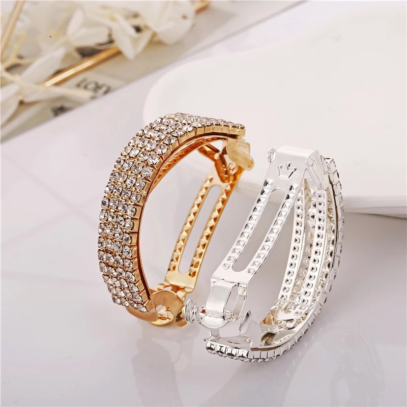 Korean Style Diamond Crystal Hair Clips Boutique Rhinestone Hair Ponytail Ring Buckle Holder Hairpins for Women