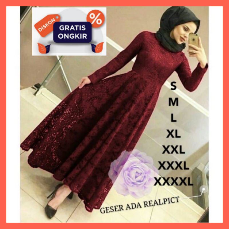 Baju Pakaian Gamis Kondangan Brokat Maxi Busana Fashion Syafira Muslim Remaja Wanita Model Pesta Pre