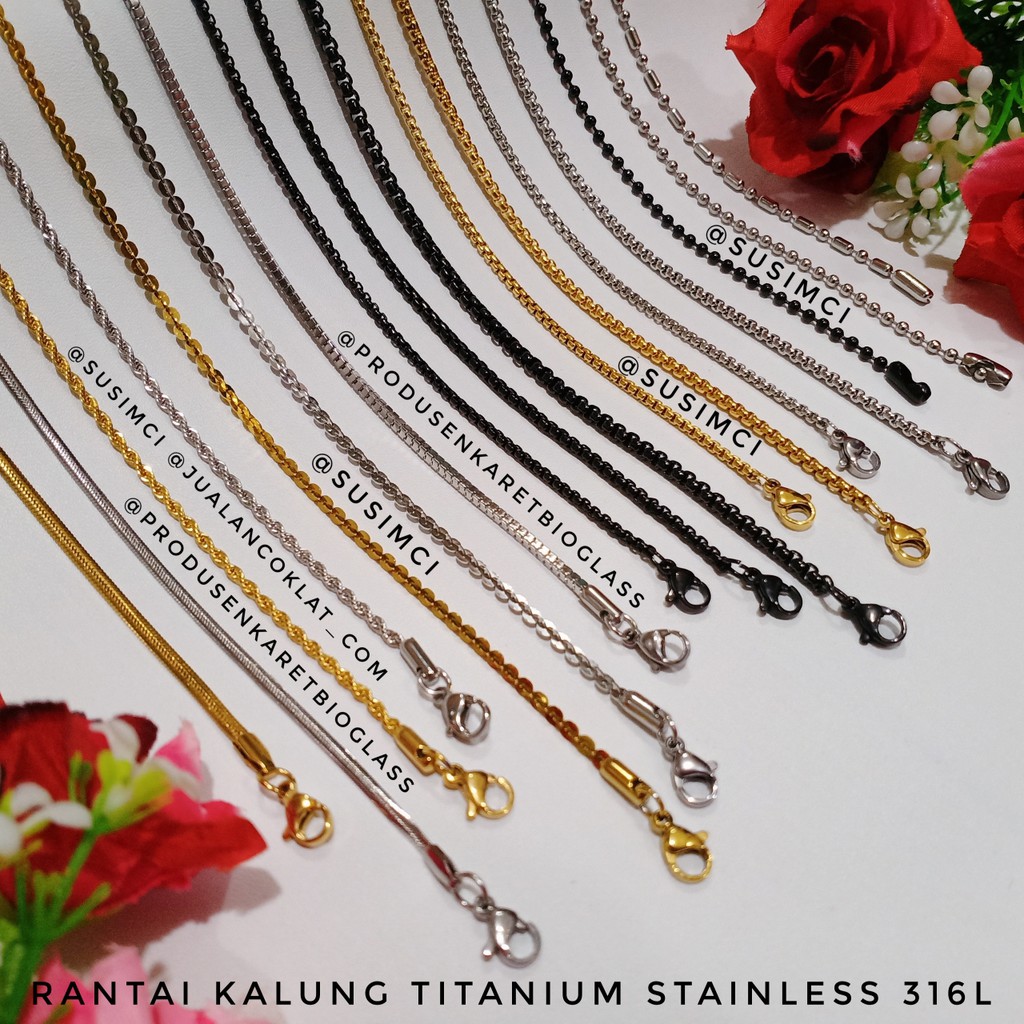 [ Variasi 51-99 ]Rantai kalung titanium stainless 316L HIGH QUALITY chain rolo Nori ular Gepeng  tam