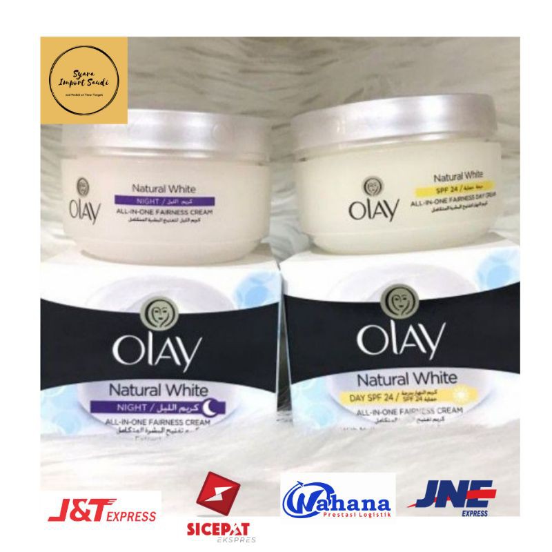 Olay Natural White Day Cream Spf 24,Night Cream dan facial wash ori Arab Saudi