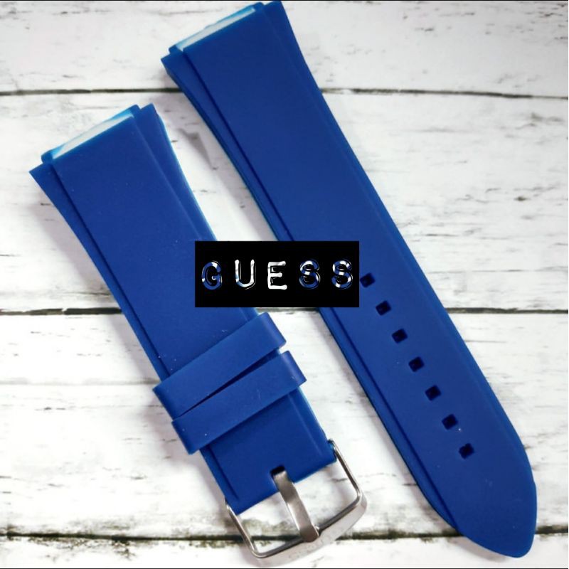 Tali Strap Jam Guess Rubber Ruber Strap Gues Pria Biru Buckle Guess