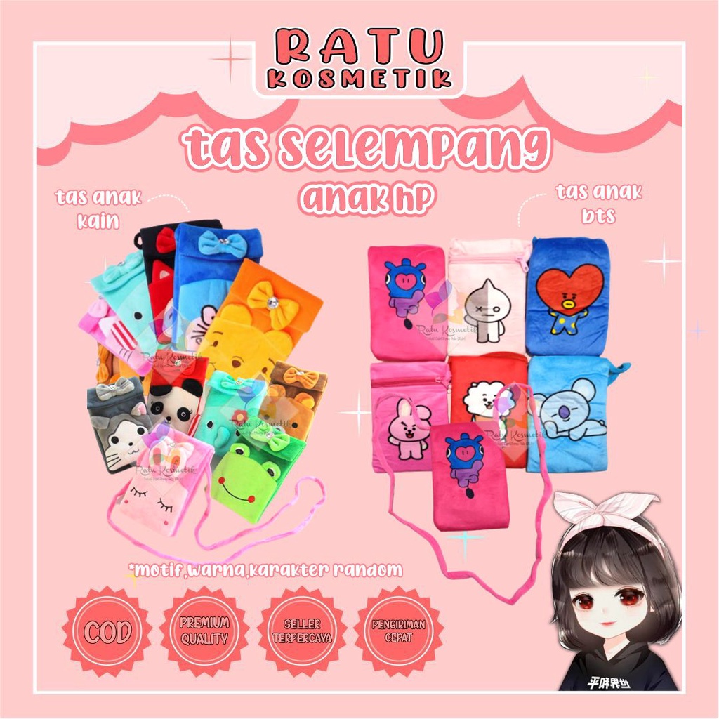 ❤ RATU ❤ Tas Anak Kain | Tas HP Selempang Karakter