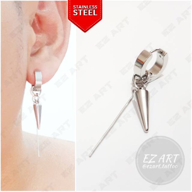 1Pc Model EZ-B Silver Anting Jepit Tusuk Variasi Bandul Gaya Punk Korea KPOP Stainless Steel Premium