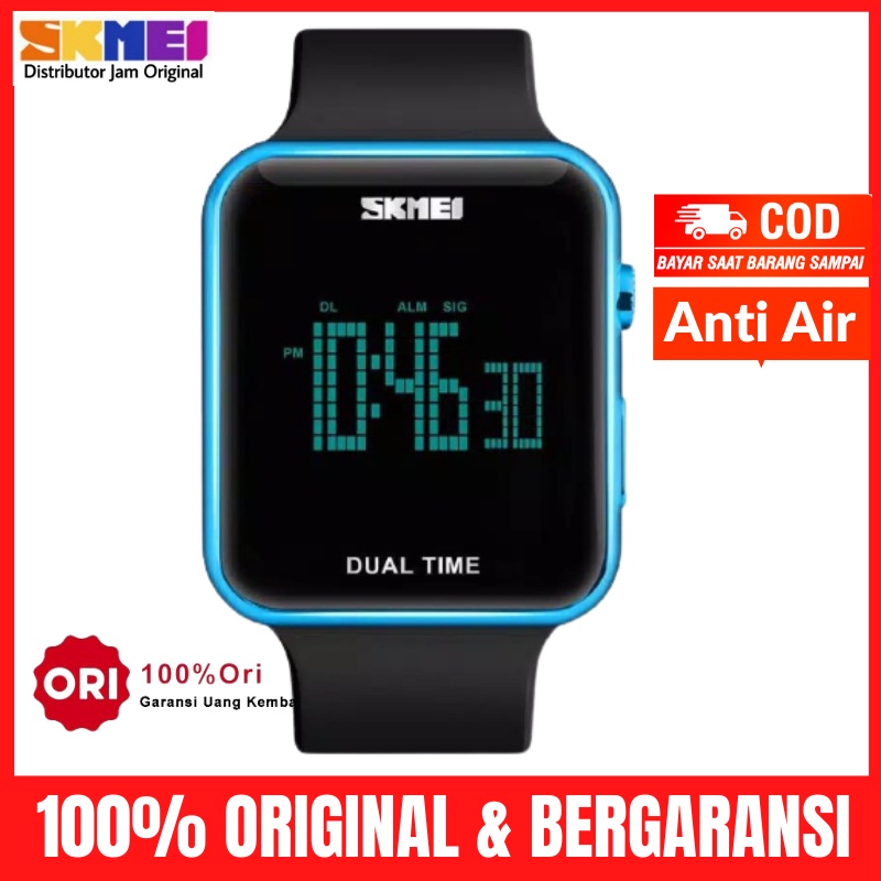 Jam Jm Tangan Tngan Wanita Perempuan Cewek Cewe Digital Anti Air Skimei Skmei Skemei Original 1271-Biru