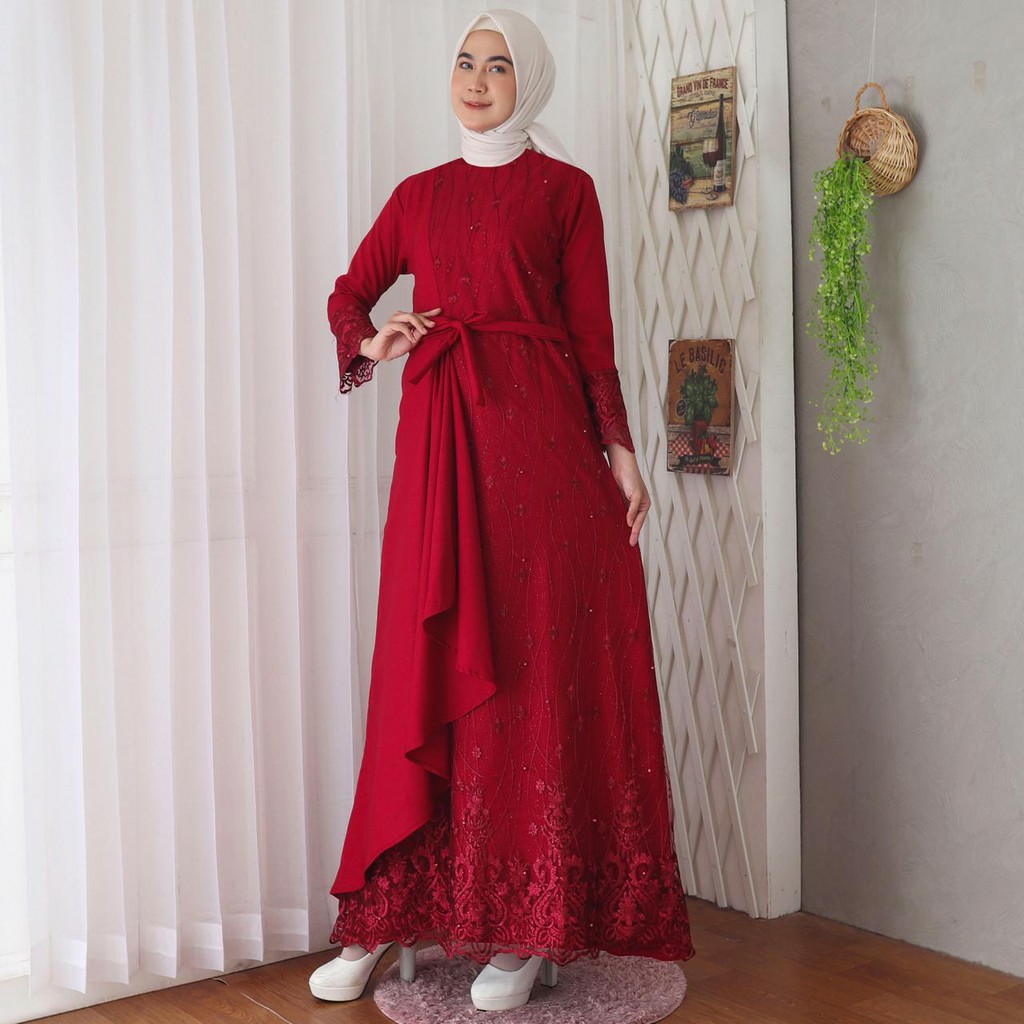 GUDANG_GROSIR_SOLOII Gamis Mafaza Brokat TilLe Bordir Maxi Dress Lebaran Brukat Tulle Baju Muslim