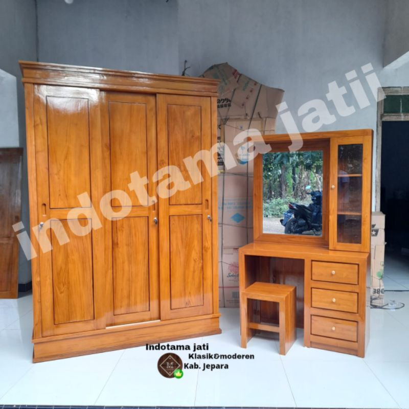 promoo  set kamar lemari + meja rias minimalis kayu jati