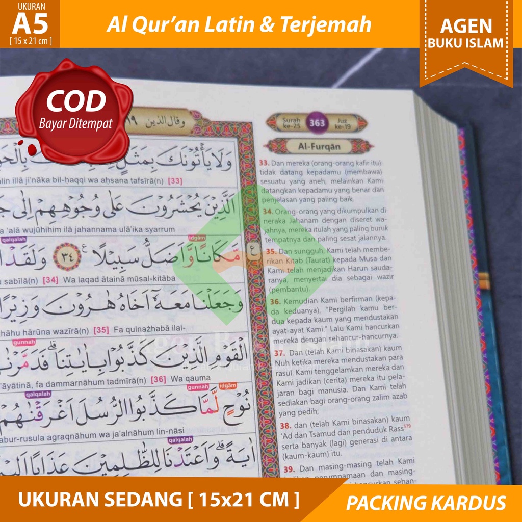 Al Quran BISA COD Al Quran Terjemah Tajwid Warna Al Karim A5 [15x20cm] Al Quran Latin Sedang - 100% 