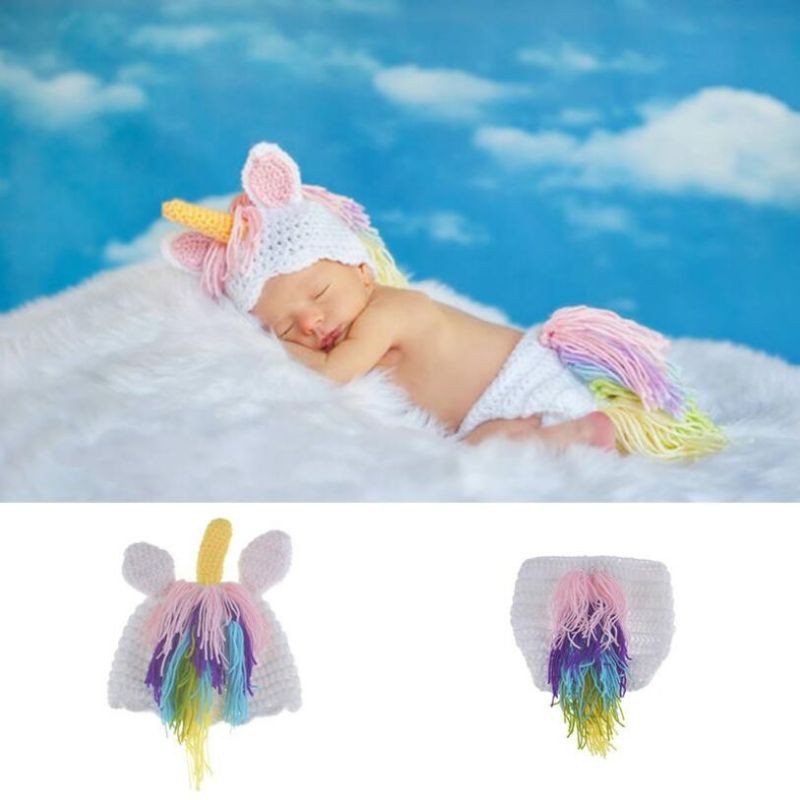 Ready Bandung, BISA COD Kostum Bentuk Unicorn Bahan Kain Rajut Handmade Untuk Properti Foto Bayi