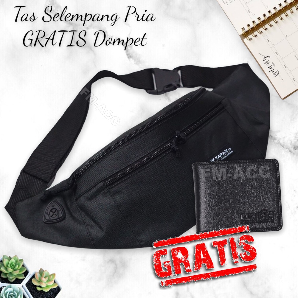 Tas Selempang Pria FREE Dompet Pria Keren Termurah&amp;Terbaru 2021-HITAM