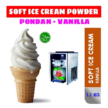 

Pondan Soft Ice Cream Vanilla Kemasan 1.1Kg Bahan Soft Ice Cream Pondan Bentuk Bubuk Halal dan Berkualitas