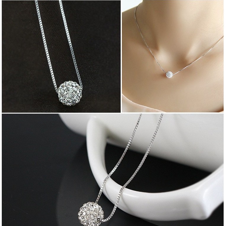 Kalung Stainless Crystal Bentuk BOLA DIAMOND / Crystal Jewelry Aksesoris fashion - MIKHAMART