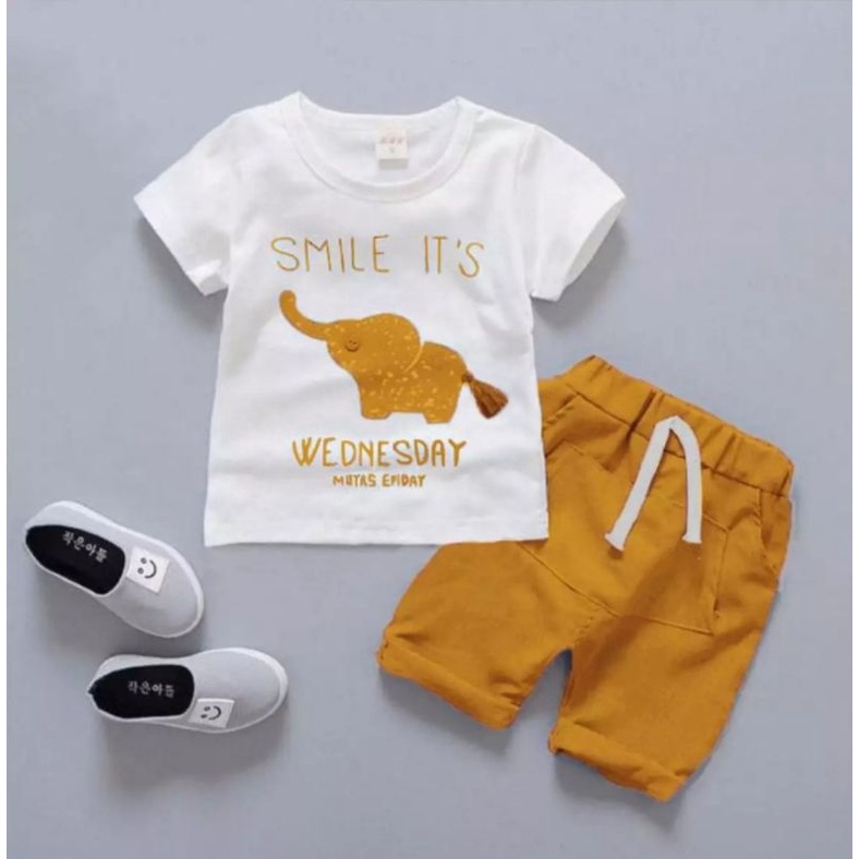 SETELAN KAOS ANAK TERBARU/SET KAOS SMILE' MOTIF GAJAH,1-5 THN