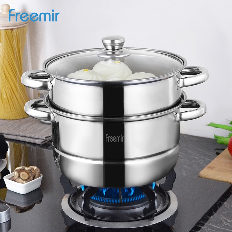 [UPGRADE - FREE PISAU SET] Panci Kukus 2 Susun Steamer Stainless Steel Tebal Dandang Cooking Pot Diameter 26 cm