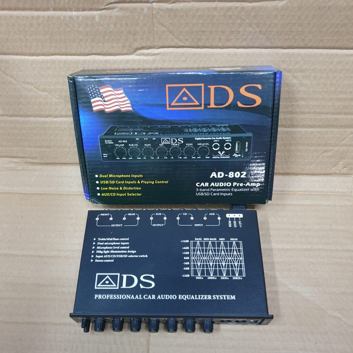 Pre Amp Parametric ADS 802 - USB MP3 Karaoke Memory Card - Pre Amp Audio Mobil