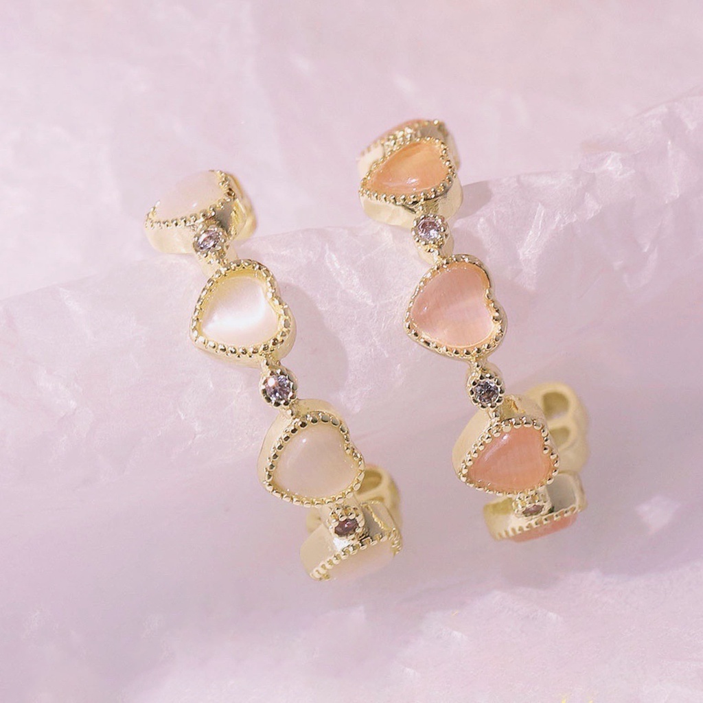 Hu Hu Hu Hu Hu Alat Bantu Pasang Kacamata♡ Cincin Tembaga Model Terbuka Adjustable Bentuk Hati Hias Opal Untuk Wanita