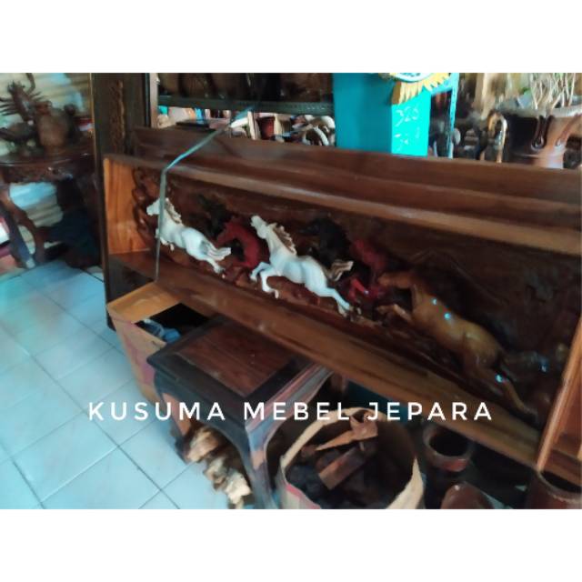 Hiasan Dinding Relief Kuda Berlari Kayu Jati (Panjang 150cm)